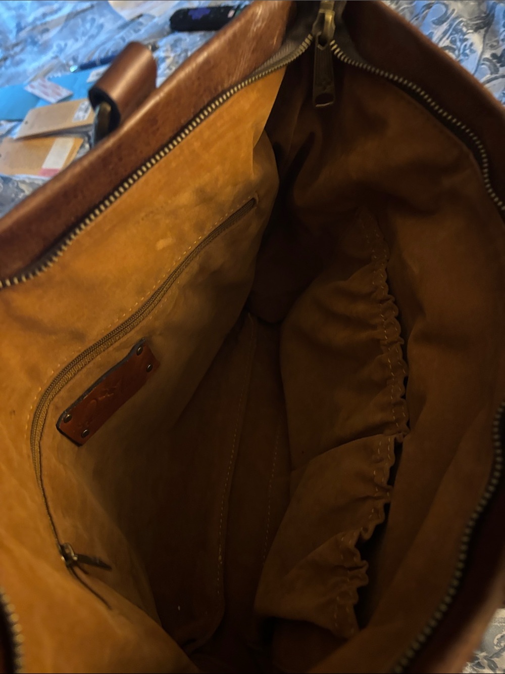 Distressed Brown Leather Tote Bag with Stud Details by Patricia Nash - Picture 15 of 15
